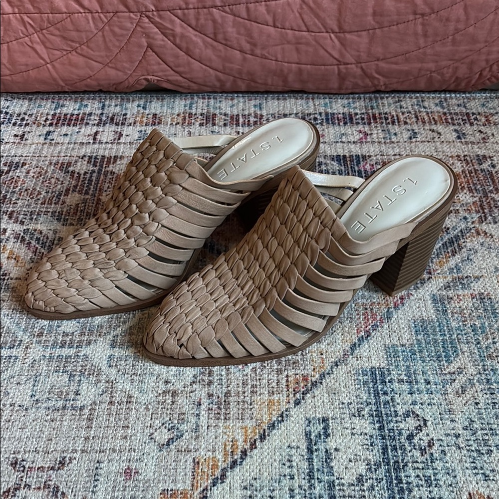 1. State Tan Woven Mules